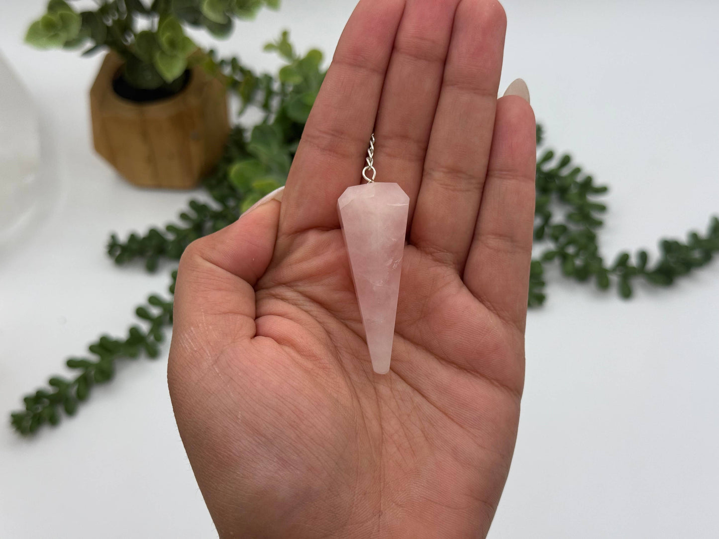 Rose Quartz Pendulum with Silver Chain