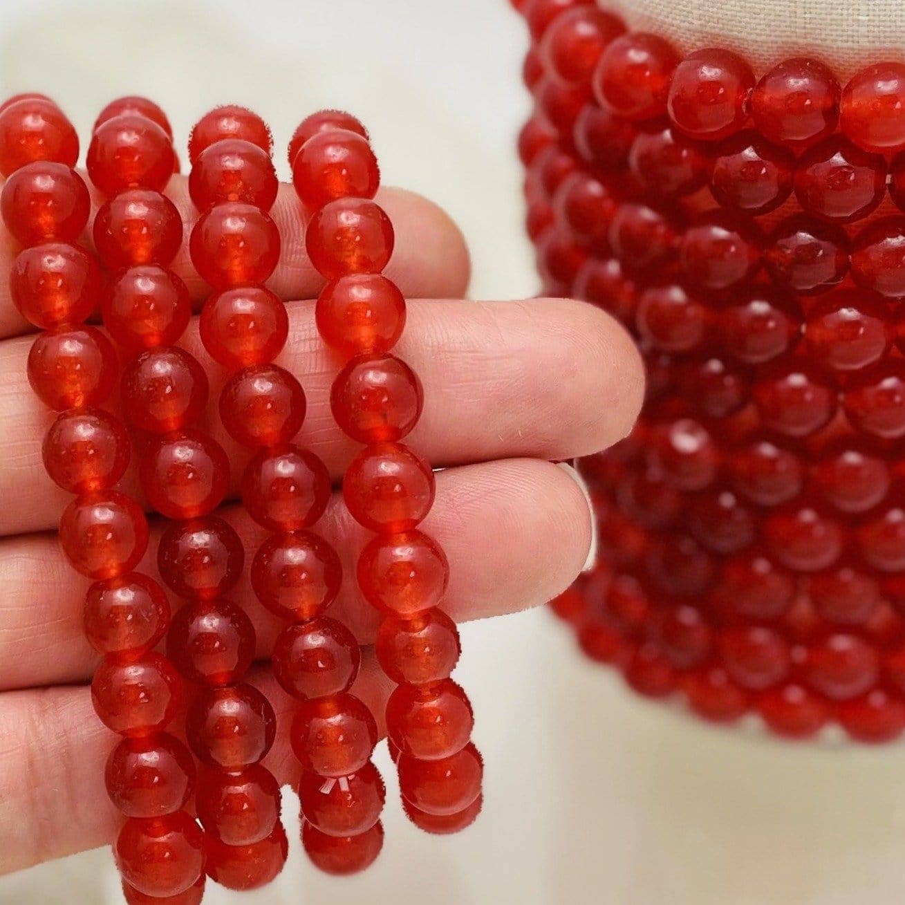 Crystal Red Jade Round Bead Beaded Bracelet