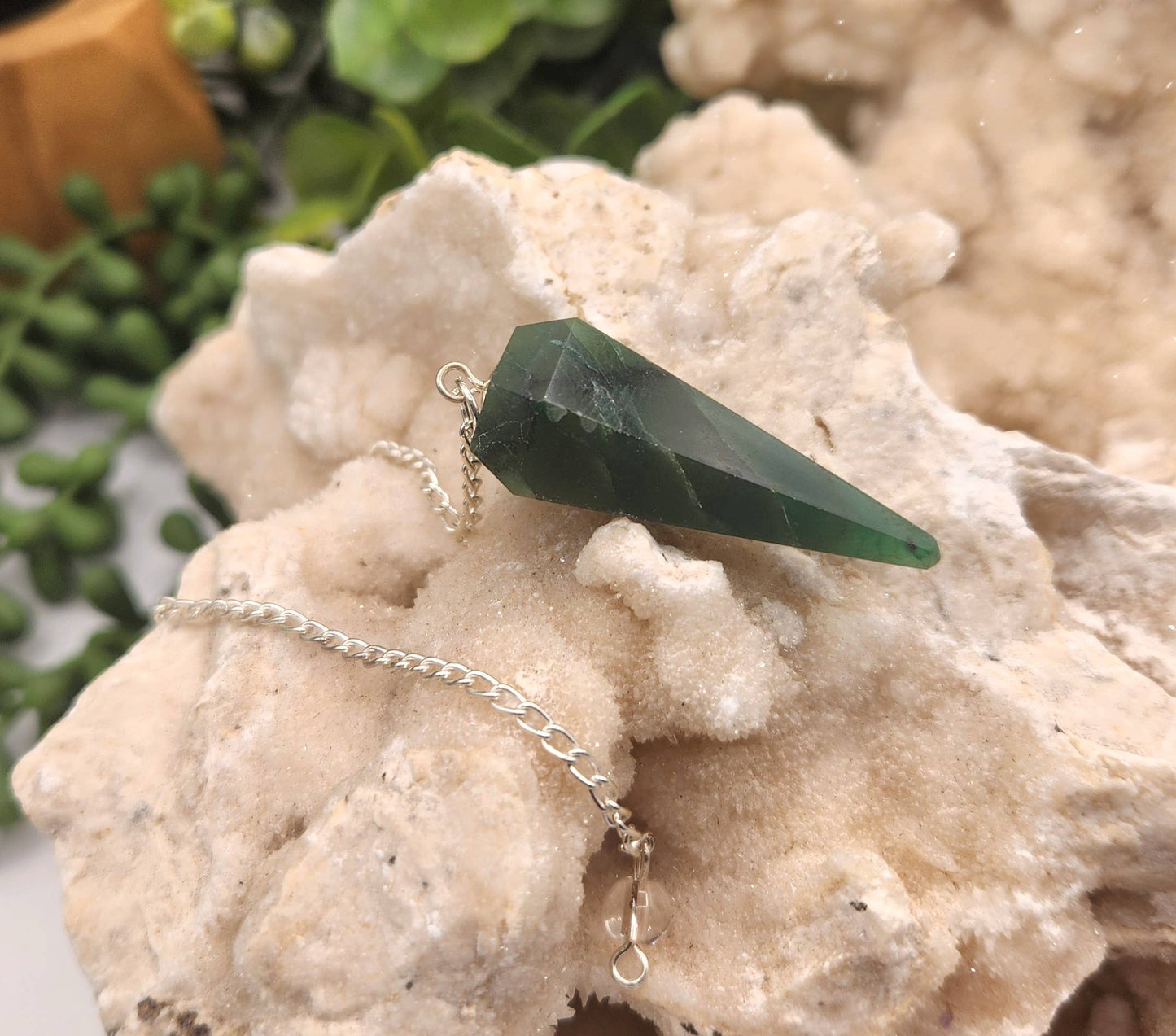 Jade Pendulum w/Silver Plated Chain