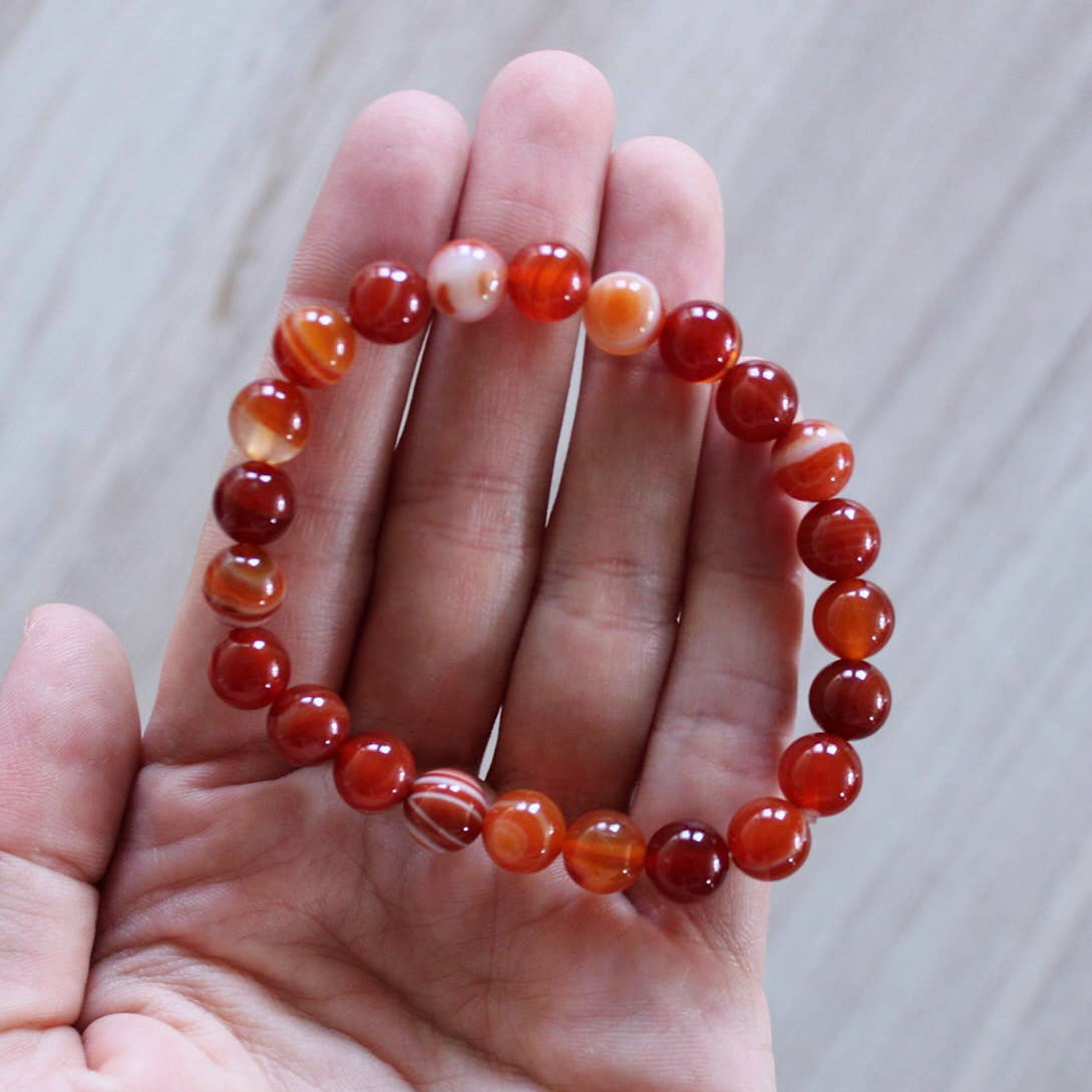 Carnelian Bracelet 4mm/6mm/8mm - Crystals & Stones: 8mm