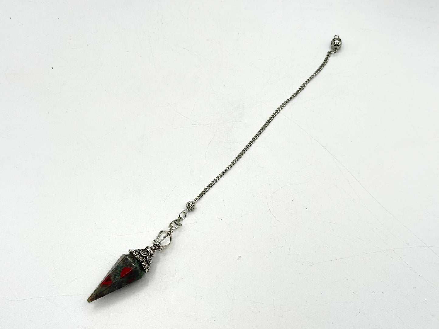 Bloodstone Double Cap Pendulum with Silver Plate Chain