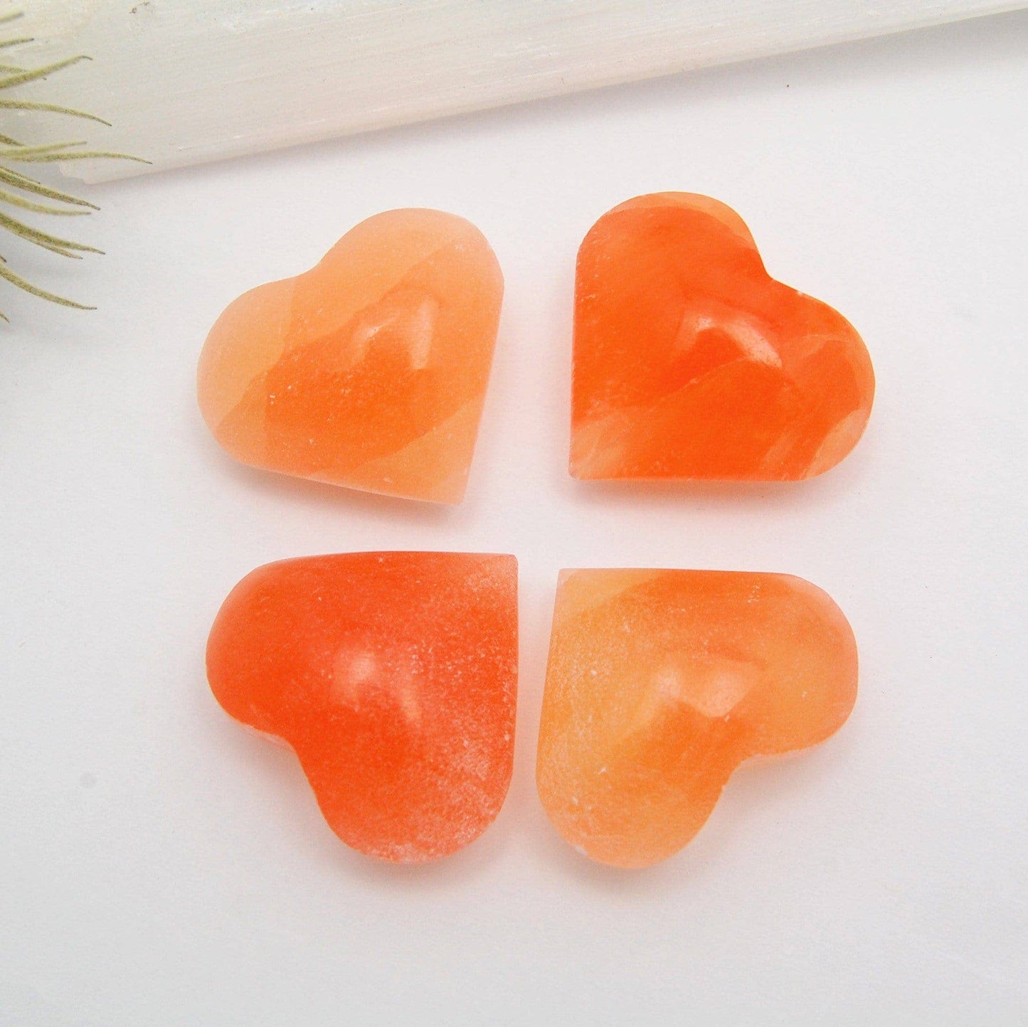 Orange Selenite Crystal Hearts - Polished Stone Heart