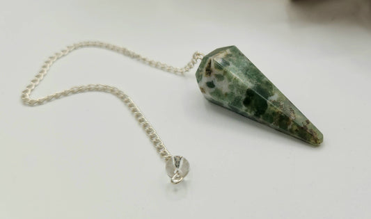 Moss Agate Pendulum w/Silver Plated Chain