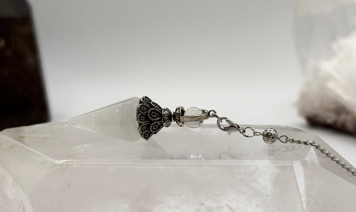 Clear Quartz Double Cap Pendulum with Silver Plate Chain