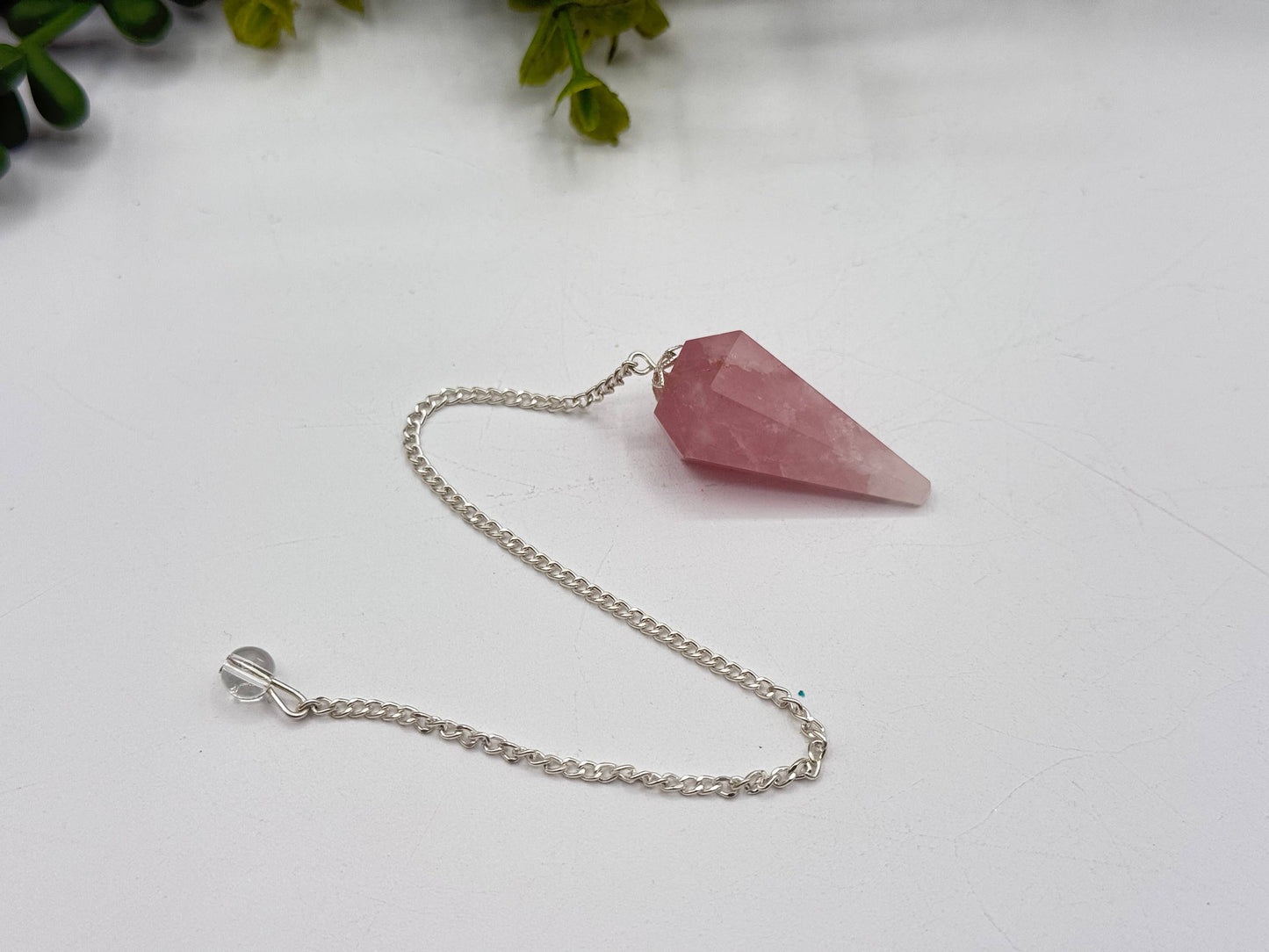 Rose Quartz Pendulum with Silver Chain