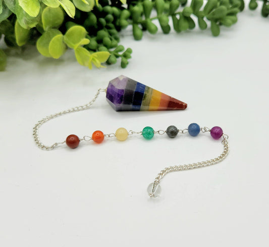 Seven Chakra Pendulum With Chakra Beads-Silver Plated Chain