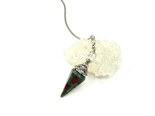 Bloodstone Double Cap Pendulum with Silver Plate Chain