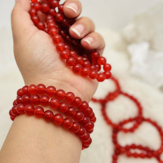 Crystal Red Jade Round Bead Beaded Bracelet