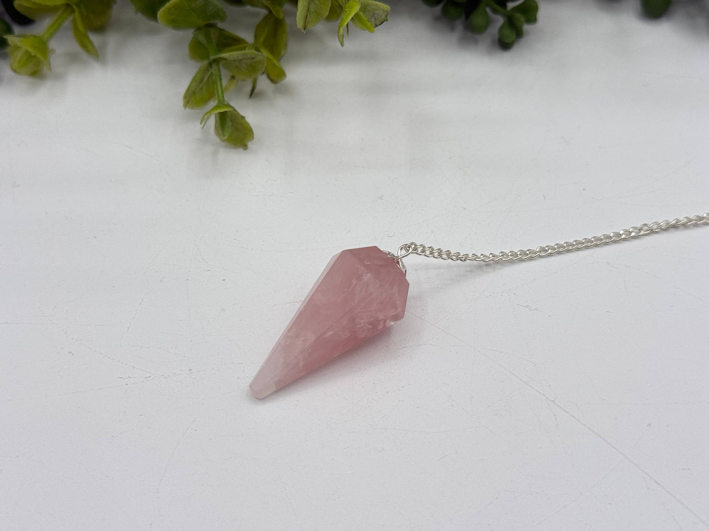 Rose Quartz Pendulum with Silver Chain