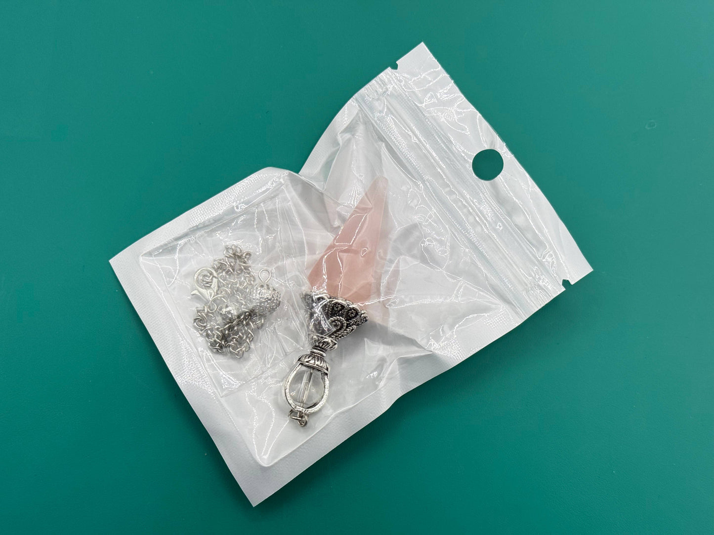 Clear Quartz Double Cap Pendulum with Silver Plate Chain