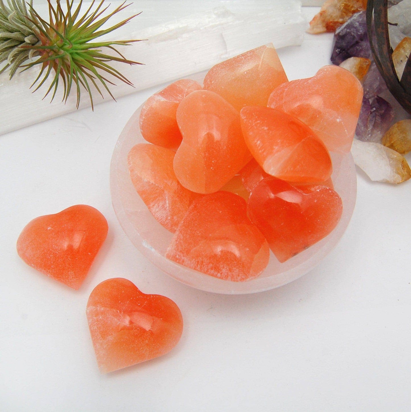 Orange Selenite Crystal Hearts - Polished Stone Heart