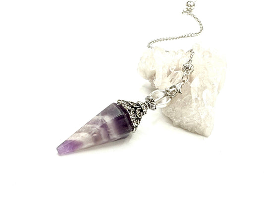 Amethyst Double Cap Pendulum with Silver Plate Chain