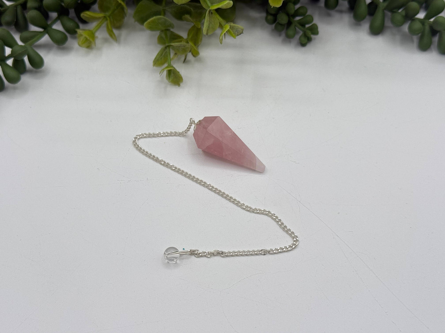 Rose Quartz Pendulum with Silver Chain
