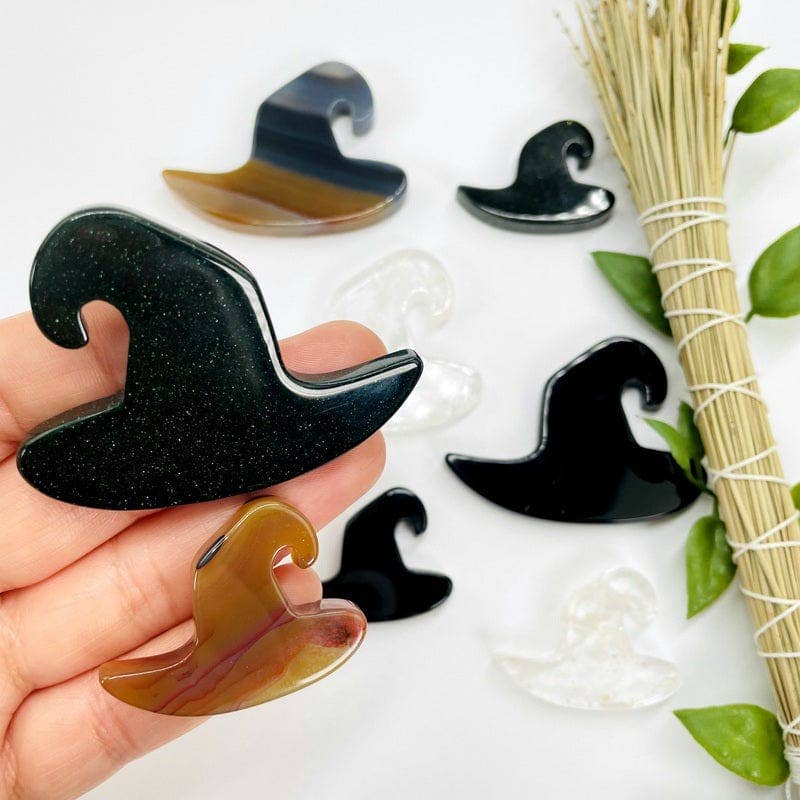 Witch Hat Cabochons  Green Goldstone