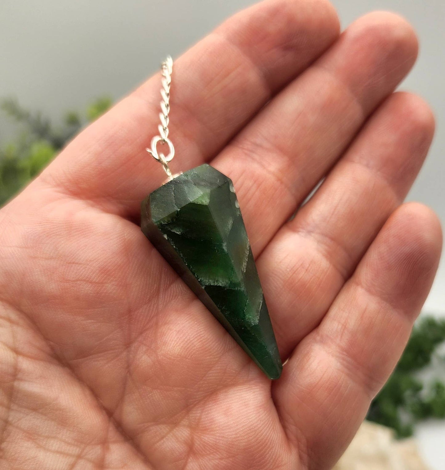 Jade Pendulum w/Silver Plated Chain