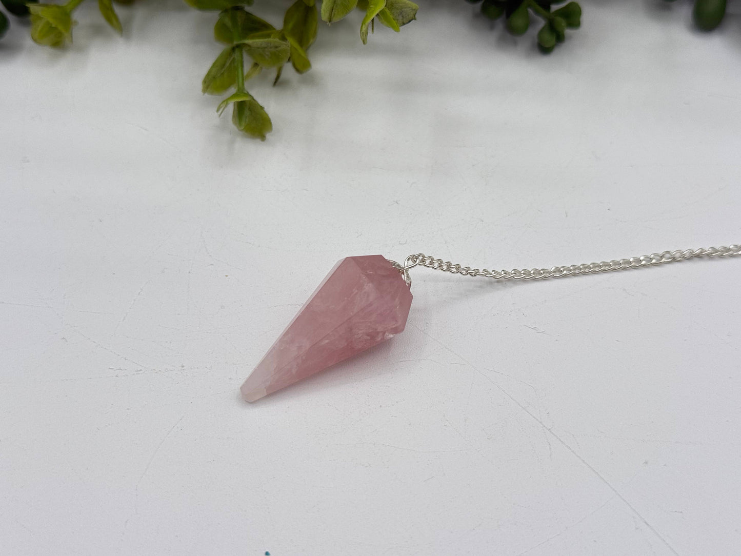Rose Quartz Pendulum with Silver Chain