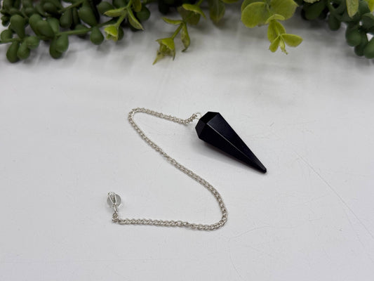 Black Obsidian Pendulum With Silver Plated Chain