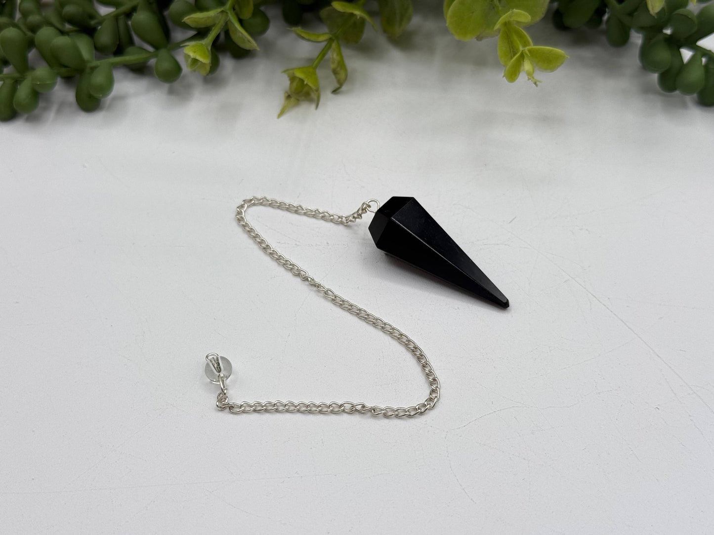 Black Obsidian Pendulum With Silver Plated Chain