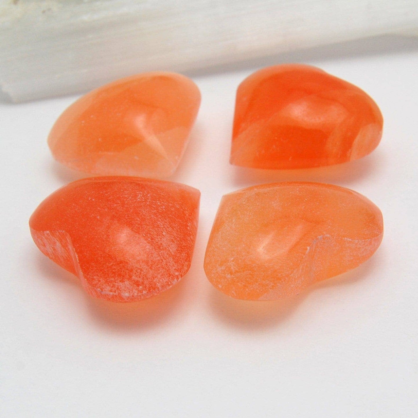 Orange Selenite Crystal Hearts - Polished Stone Heart
