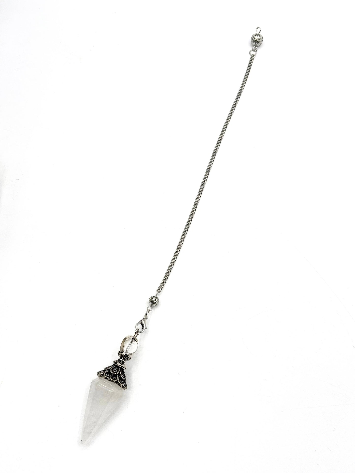 Clear Quartz Double Cap Pendulum with Silver Plate Chain
