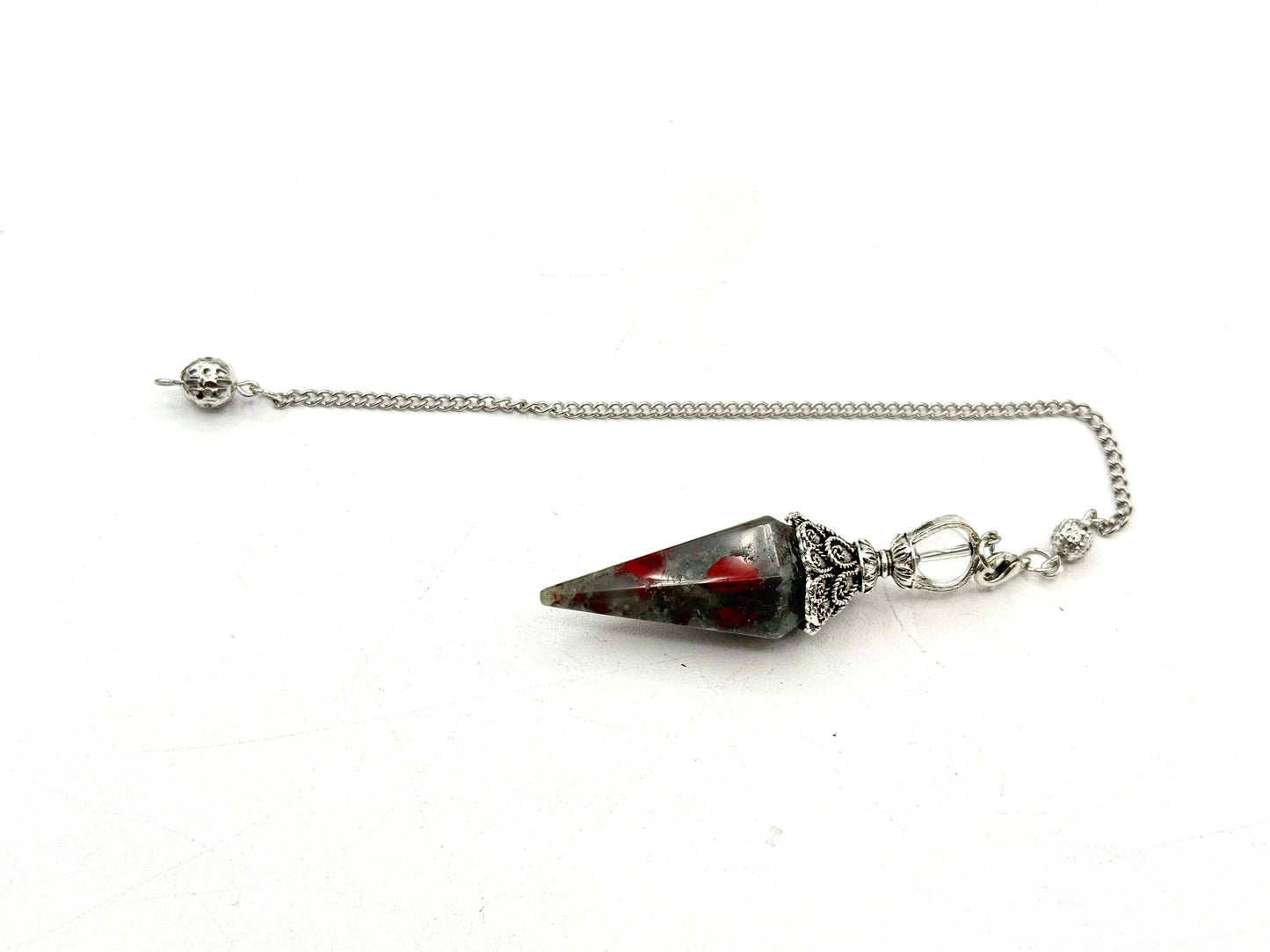 Bloodstone Double Cap Pendulum with Silver Plate Chain