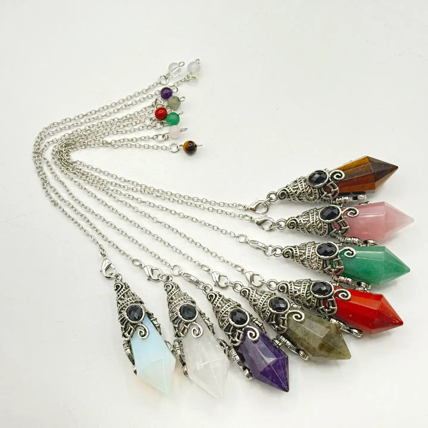 Gemstone Pendulum  12 Faceted Antique Silver : Red Jasper