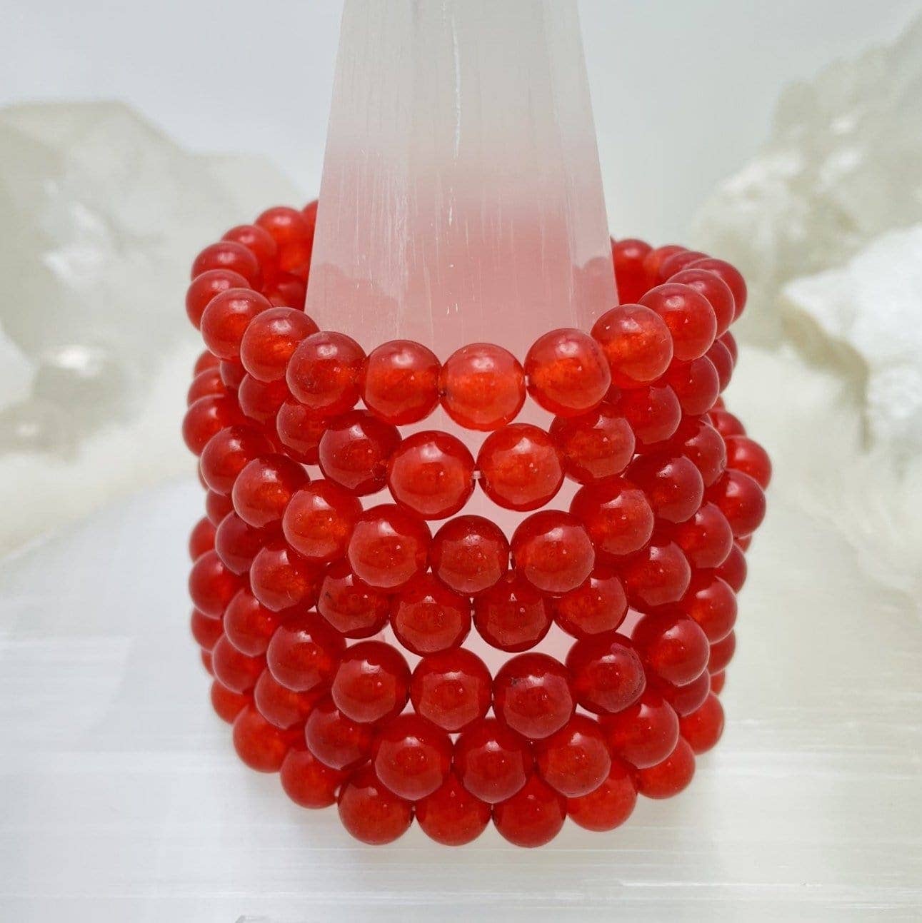 Crystal Red Jade Round Bead Beaded Bracelet
