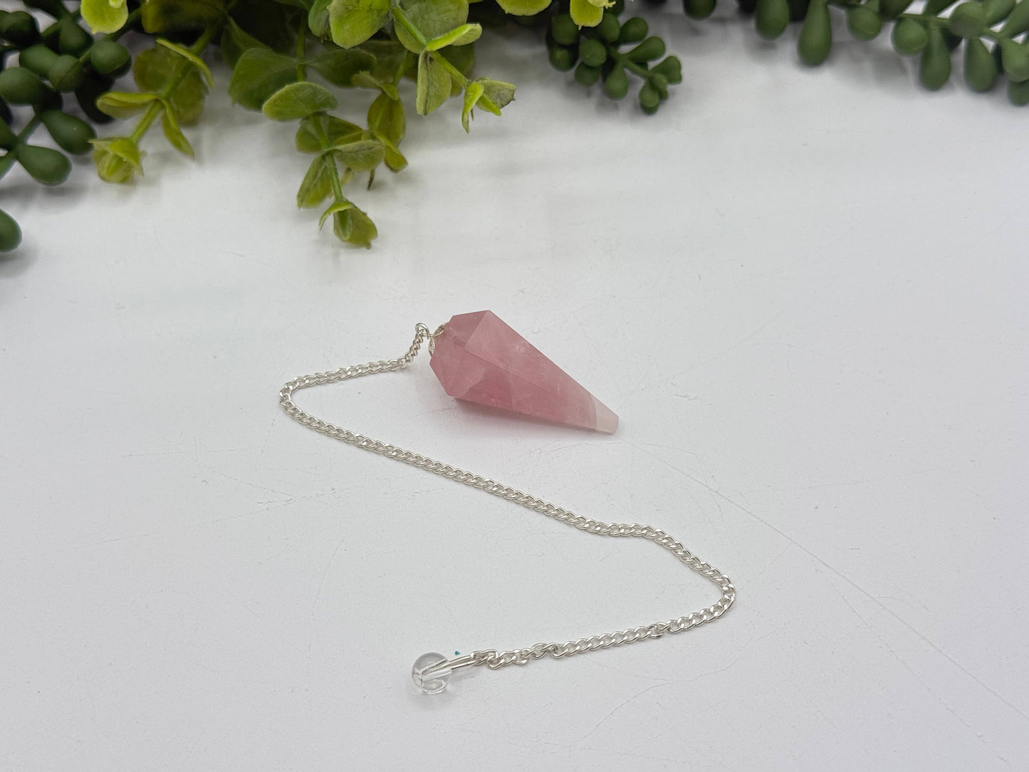 Rose Quartz Pendulum with Silver Chain