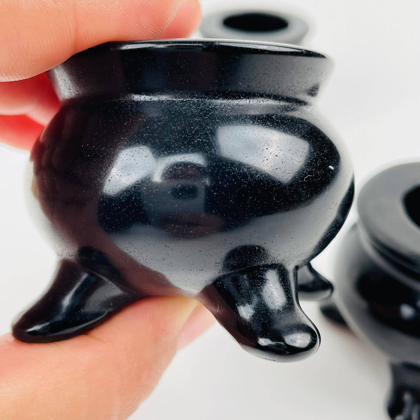 Black Obsidian Cauldron Sphere Holder