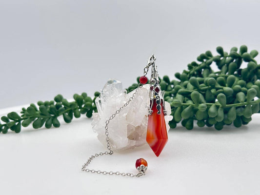 Banded Carnelian  Gemstone Art Deco Silver Color Pendulum